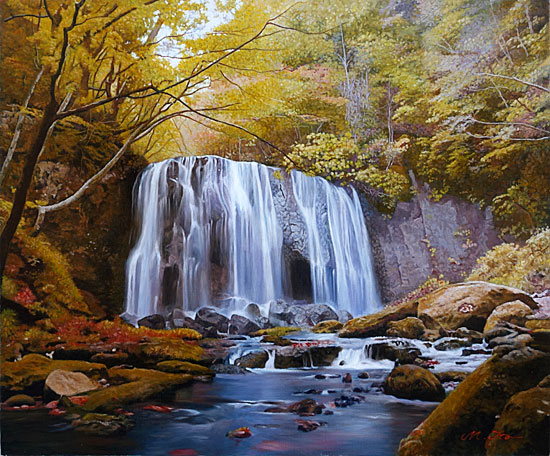伊藤正宏 | 油絵 風景画 「紅葉の不動滝」
