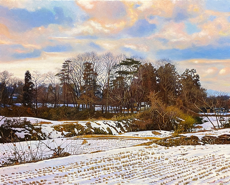 油絵　春を待つ丘